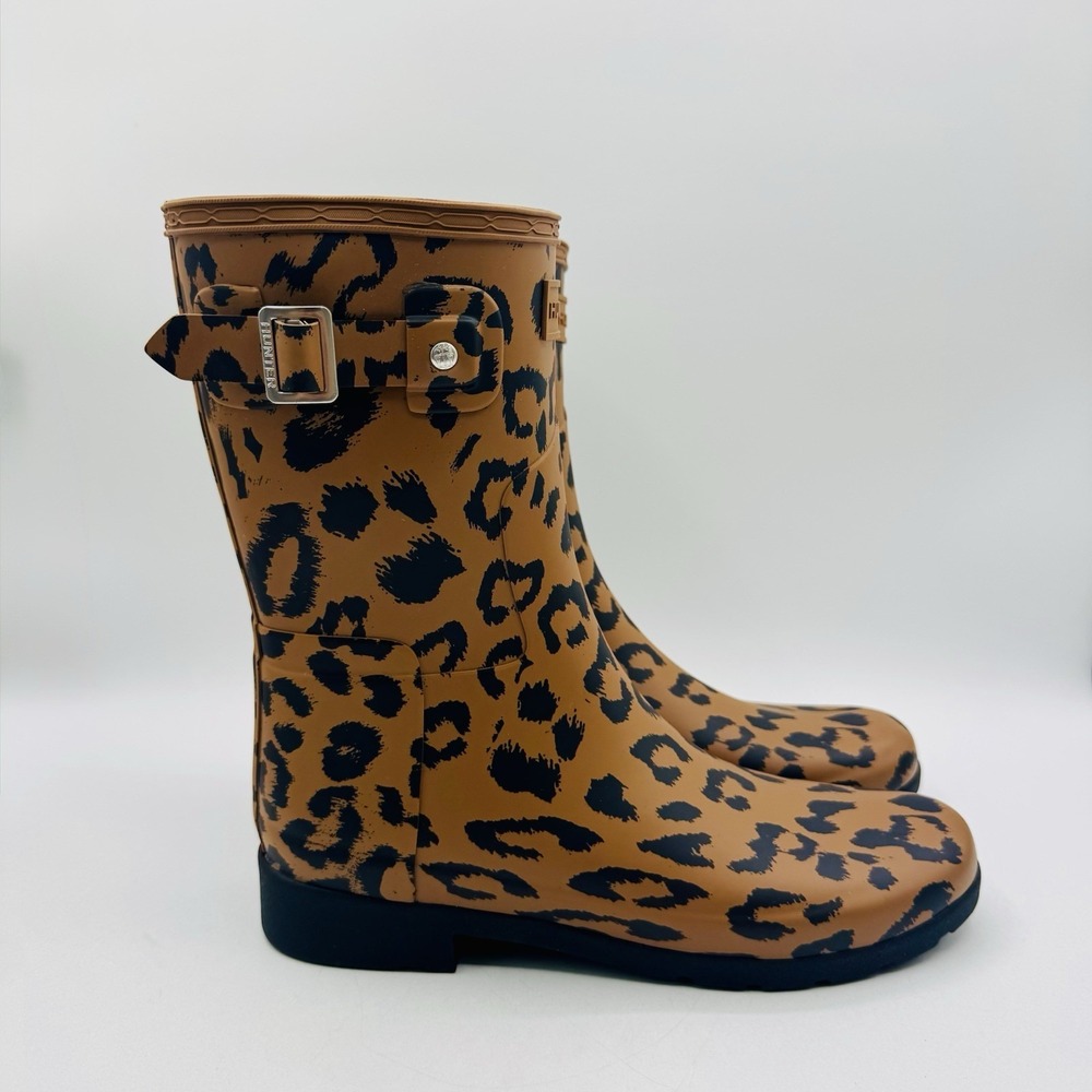 Hunter Original Refined Rain Boots Women's Size 8 Leopard Print Brown - Picture 5 of 16